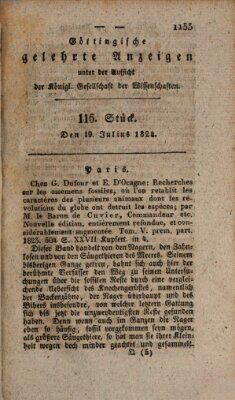 Göttingische gelehrte Anzeigen (Göttingische Zeitungen von gelehrten Sachen) Montag 19. Juli 1824