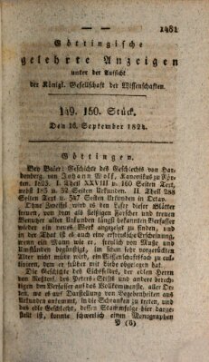 Göttingische gelehrte Anzeigen (Göttingische Zeitungen von gelehrten Sachen) Donnerstag 16. September 1824