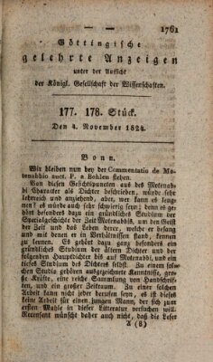 Göttingische gelehrte Anzeigen (Göttingische Zeitungen von gelehrten Sachen) Donnerstag 4. November 1824