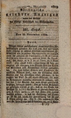Göttingische gelehrte Anzeigen (Göttingische Zeitungen von gelehrten Sachen) Samstag 20. November 1824