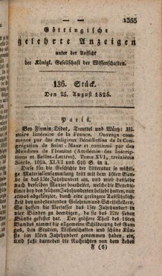 Göttingische gelehrte Anzeigen (Göttingische Zeitungen von gelehrten Sachen) Donnerstag 25. August 1825