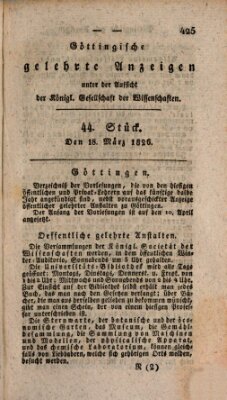 Göttingische gelehrte Anzeigen (Göttingische Zeitungen von gelehrten Sachen) Samstag 18. März 1826