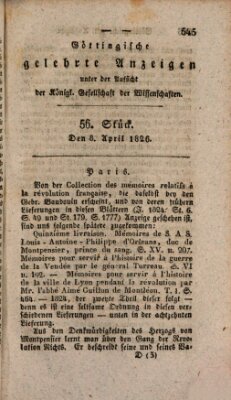 Göttingische gelehrte Anzeigen (Göttingische Zeitungen von gelehrten Sachen) Samstag 8. April 1826