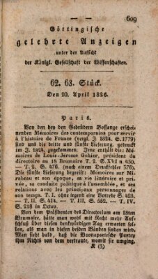 Göttingische gelehrte Anzeigen (Göttingische Zeitungen von gelehrten Sachen) Donnerstag 20. April 1826