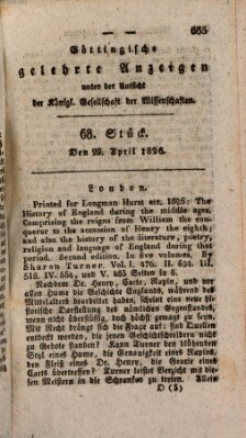 Göttingische gelehrte Anzeigen (Göttingische Zeitungen von gelehrten Sachen) Samstag 29. April 1826
