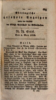 Göttingische gelehrte Anzeigen (Göttingische Zeitungen von gelehrten Sachen) Donnerstag 4. Mai 1826