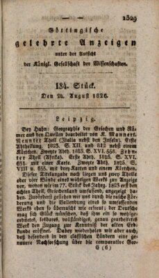 Göttingische gelehrte Anzeigen (Göttingische Zeitungen von gelehrten Sachen) Donnerstag 24. August 1826