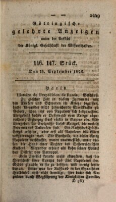Göttingische gelehrte Anzeigen (Göttingische Zeitungen von gelehrten Sachen) Donnerstag 14. September 1826