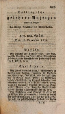 Göttingische gelehrte Anzeigen (Göttingische Zeitungen von gelehrten Sachen) Donnerstag 16. November 1826