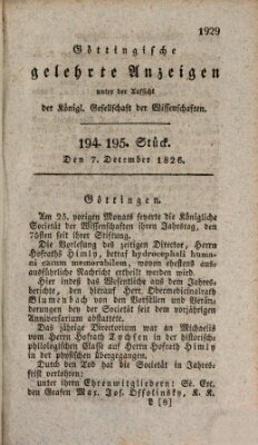 Göttingische gelehrte Anzeigen (Göttingische Zeitungen von gelehrten Sachen) Donnerstag 7. Dezember 1826