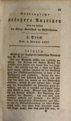 Göttingische gelehrte Anzeigen (Göttingische Zeitungen von gelehrten Sachen) Montag 8. Januar 1827