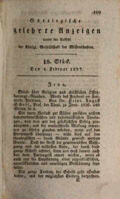 Göttingische gelehrte Anzeigen (Göttingische Zeitungen von gelehrten Sachen) Donnerstag 1. Februar 1827