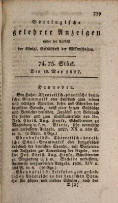 Göttingische gelehrte Anzeigen (Göttingische Zeitungen von gelehrten Sachen) Donnerstag 10. Mai 1827