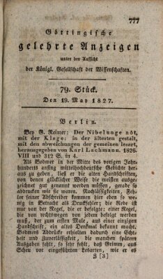 Göttingische gelehrte Anzeigen (Göttingische Zeitungen von gelehrten Sachen) Samstag 19. Mai 1827