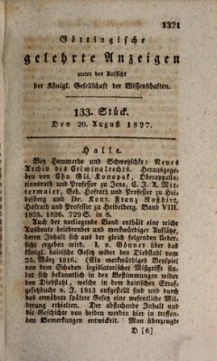 Göttingische gelehrte Anzeigen (Göttingische Zeitungen von gelehrten Sachen) Montag 20. August 1827