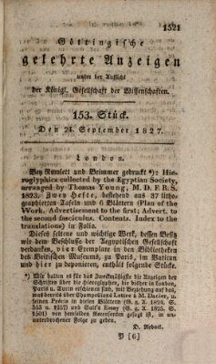 Göttingische gelehrte Anzeigen (Göttingische Zeitungen von gelehrten Sachen) Montag 24. September 1827