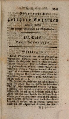 Göttingische gelehrte Anzeigen (Göttingische Zeitungen von gelehrten Sachen) Montag 1. Oktober 1827
