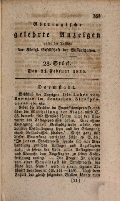 Göttingische gelehrte Anzeigen (Göttingische Zeitungen von gelehrten Sachen) Samstag 21. Februar 1835