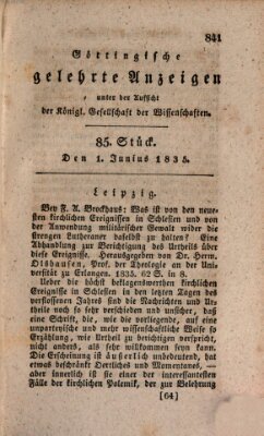 Göttingische gelehrte Anzeigen (Göttingische Zeitungen von gelehrten Sachen) Montag 1. Juni 1835