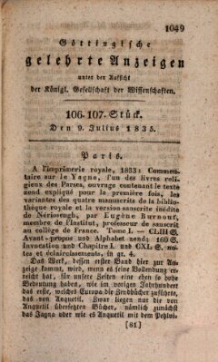 Göttingische gelehrte Anzeigen (Göttingische Zeitungen von gelehrten Sachen) Donnerstag 9. Juli 1835