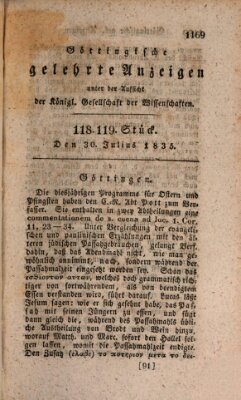 Göttingische gelehrte Anzeigen (Göttingische Zeitungen von gelehrten Sachen) Donnerstag 30. Juli 1835