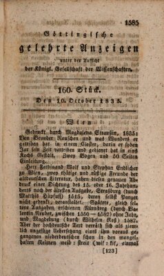 Göttingische gelehrte Anzeigen (Göttingische Zeitungen von gelehrten Sachen) Samstag 10. Oktober 1835