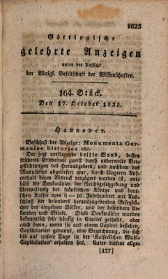 Göttingische gelehrte Anzeigen (Göttingische Zeitungen von gelehrten Sachen) Samstag 17. Oktober 1835