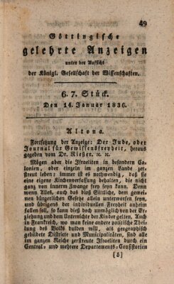 Göttingische gelehrte Anzeigen (Göttingische Zeitungen von gelehrten Sachen) Donnerstag 14. Januar 1836