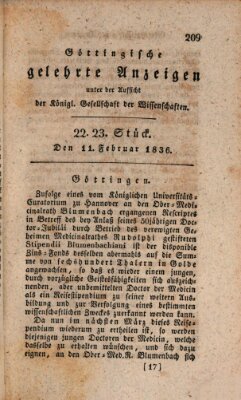 Göttingische gelehrte Anzeigen (Göttingische Zeitungen von gelehrten Sachen) Donnerstag 11. Februar 1836