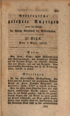 Göttingische gelehrte Anzeigen (Göttingische Zeitungen von gelehrten Sachen) Montag 7. März 1836
