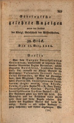 Göttingische gelehrte Anzeigen (Göttingische Zeitungen von gelehrten Sachen) Donnerstag 10. März 1836