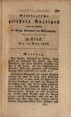 Göttingische gelehrte Anzeigen (Göttingische Zeitungen von gelehrten Sachen) Samstag 12. März 1836