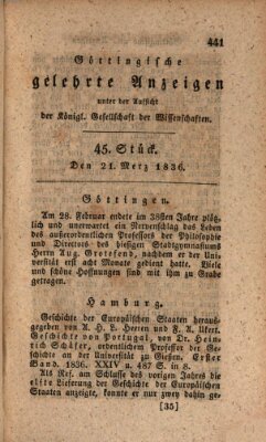 Göttingische gelehrte Anzeigen (Göttingische Zeitungen von gelehrten Sachen) Montag 21. März 1836