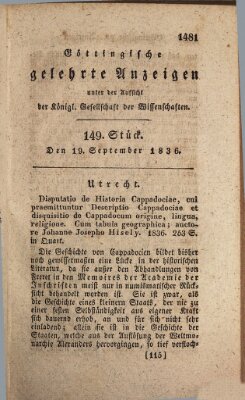 Göttingische gelehrte Anzeigen (Göttingische Zeitungen von gelehrten Sachen) Montag 19. September 1836