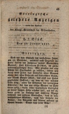 Göttingische gelehrte Anzeigen (Göttingische Zeitungen von gelehrten Sachen) Donnerstag 12. Januar 1837
