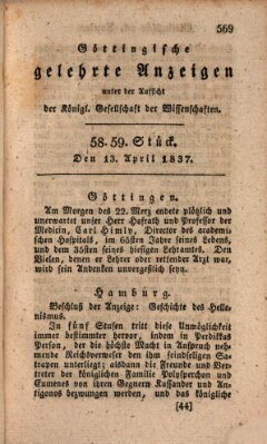 Göttingische gelehrte Anzeigen (Göttingische Zeitungen von gelehrten Sachen) Donnerstag 13. April 1837