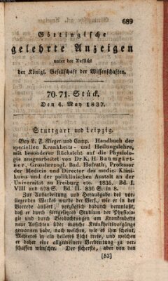 Göttingische gelehrte Anzeigen (Göttingische Zeitungen von gelehrten Sachen) Donnerstag 4. Mai 1837