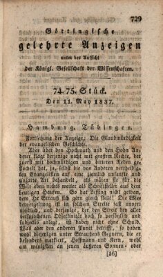 Göttingische gelehrte Anzeigen (Göttingische Zeitungen von gelehrten Sachen) Donnerstag 11. Mai 1837