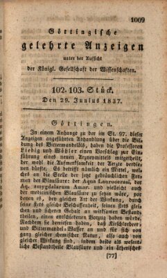 Göttingische gelehrte Anzeigen (Göttingische Zeitungen von gelehrten Sachen) Donnerstag 29. Juni 1837