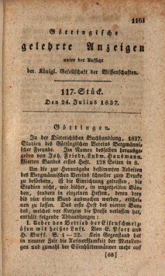 Göttingische gelehrte Anzeigen (Göttingische Zeitungen von gelehrten Sachen) Montag 24. Juli 1837