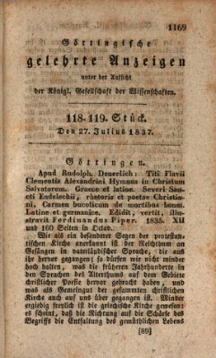 Göttingische gelehrte Anzeigen (Göttingische Zeitungen von gelehrten Sachen) Donnerstag 27. Juli 1837