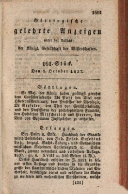 Göttingische gelehrte Anzeigen (Göttingische Zeitungen von gelehrten Sachen) Montag 9. Oktober 1837