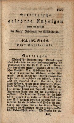 Göttingische gelehrte Anzeigen (Göttingische Zeitungen von gelehrten Sachen) Donnerstag 7. Dezember 1837