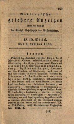 Göttingische gelehrte Anzeigen (Göttingische Zeitungen von gelehrten Sachen) Donnerstag 1. Februar 1838