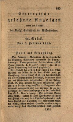 Göttingische gelehrte Anzeigen (Göttingische Zeitungen von gelehrten Sachen) Samstag 3. Februar 1838