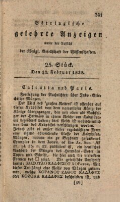 Göttingische gelehrte Anzeigen (Göttingische Zeitungen von gelehrten Sachen) Montag 12. Februar 1838