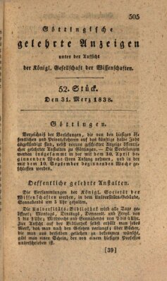 Göttingische gelehrte Anzeigen (Göttingische Zeitungen von gelehrten Sachen) Samstag 31. März 1838