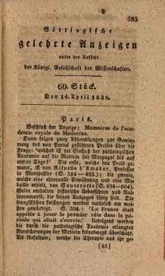 Göttingische gelehrte Anzeigen (Göttingische Zeitungen von gelehrten Sachen) Samstag 14. April 1838
