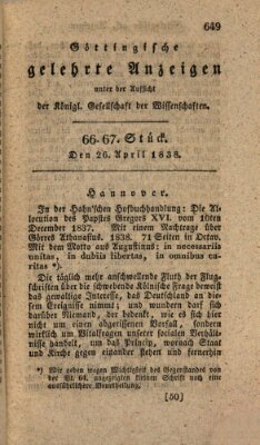 Göttingische gelehrte Anzeigen (Göttingische Zeitungen von gelehrten Sachen) Donnerstag 26. April 1838