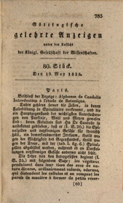 Göttingische gelehrte Anzeigen (Göttingische Zeitungen von gelehrten Sachen) Samstag 19. Mai 1838